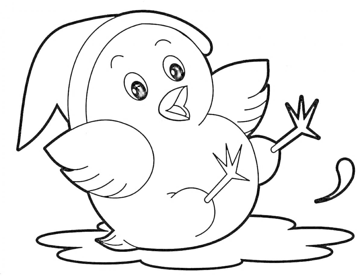 На раскраске изображено: Птенец, Лед, Для детей, Зима, 4 года, Шапка