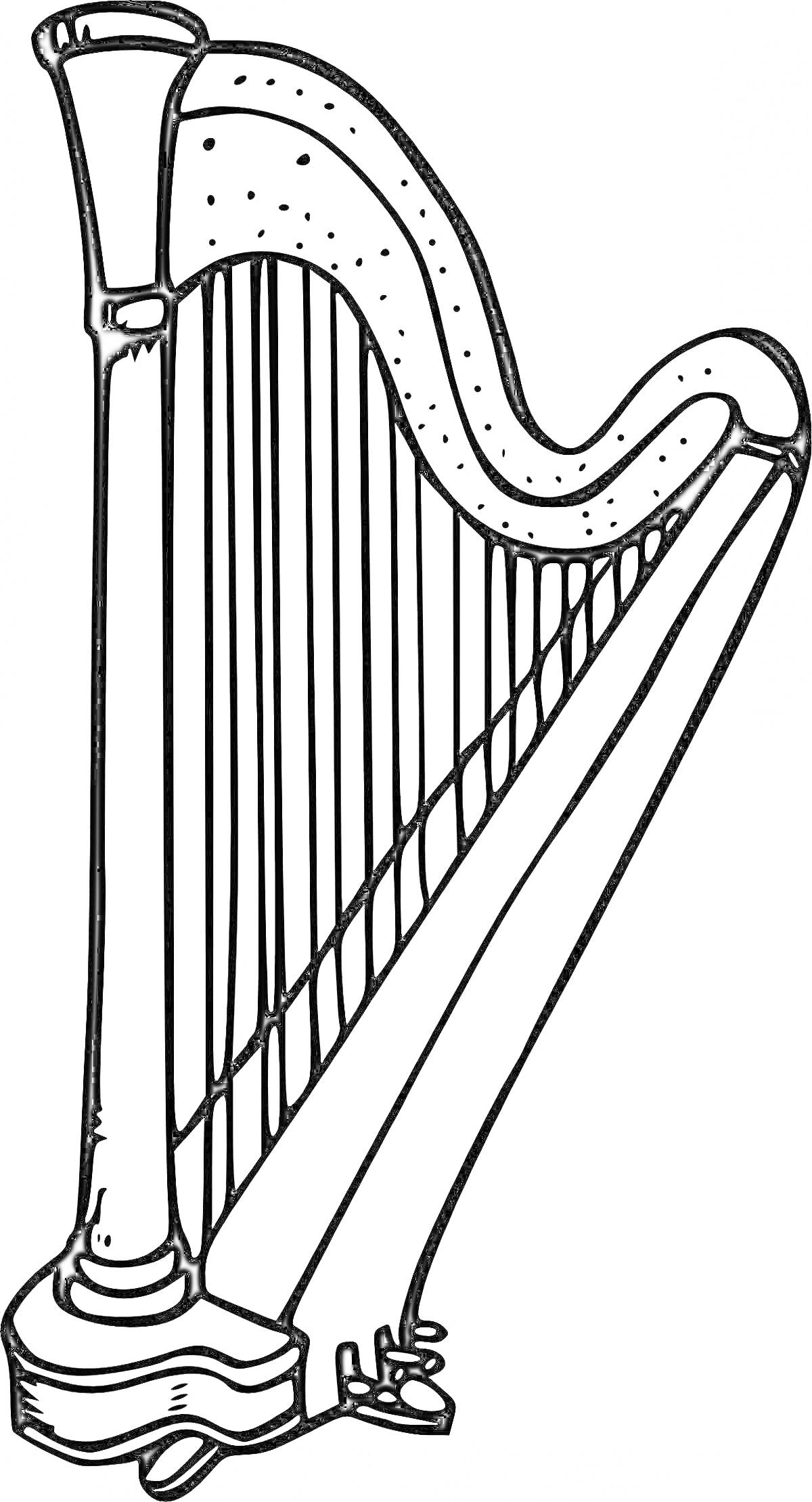 Раскраска Арфа на подставке с струнами