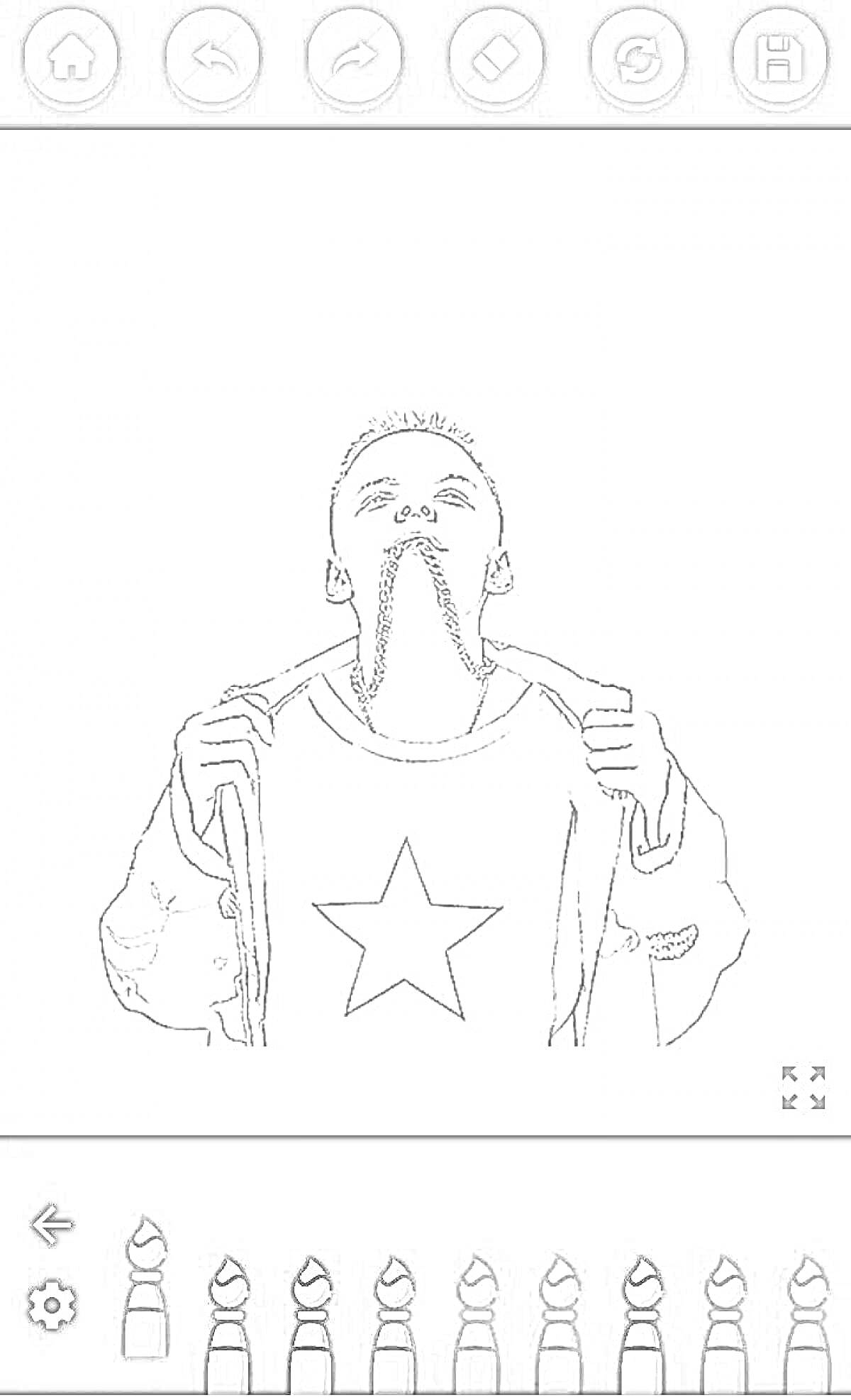 Раскраска Человек в куртке, показывающий футболку с звездой