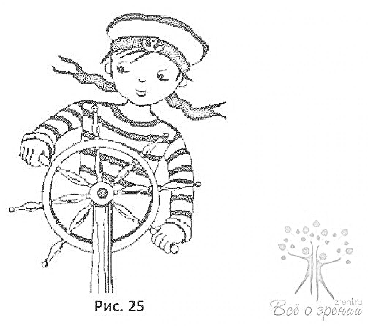 Раскраска Морячка с штурвалом