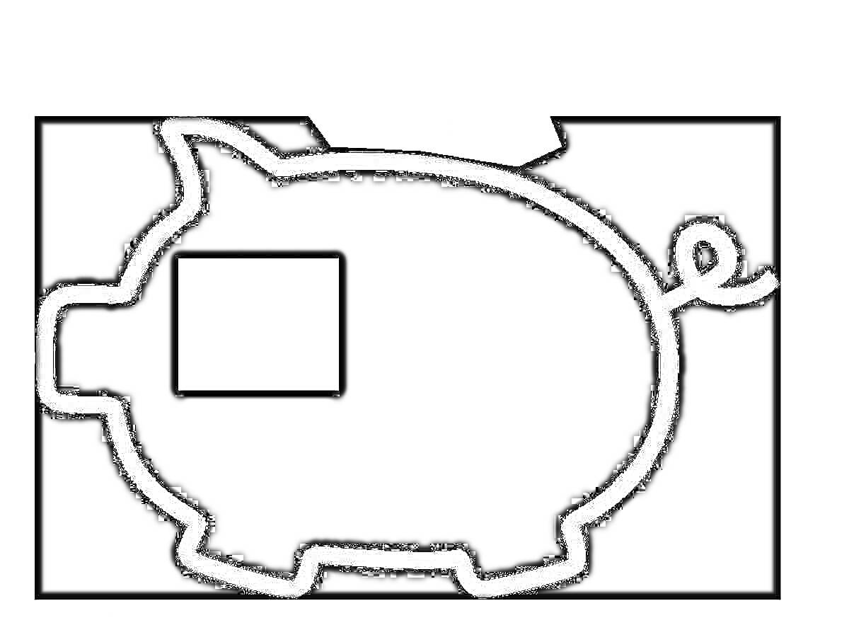 Раскраска контур свиньи-копилки с прорезью для монет