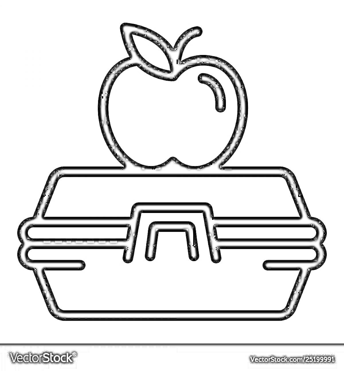На раскраске изображено: Яблоко, Еда, Контейнер, Обед, Школьный обед, Перекус, Фрукты