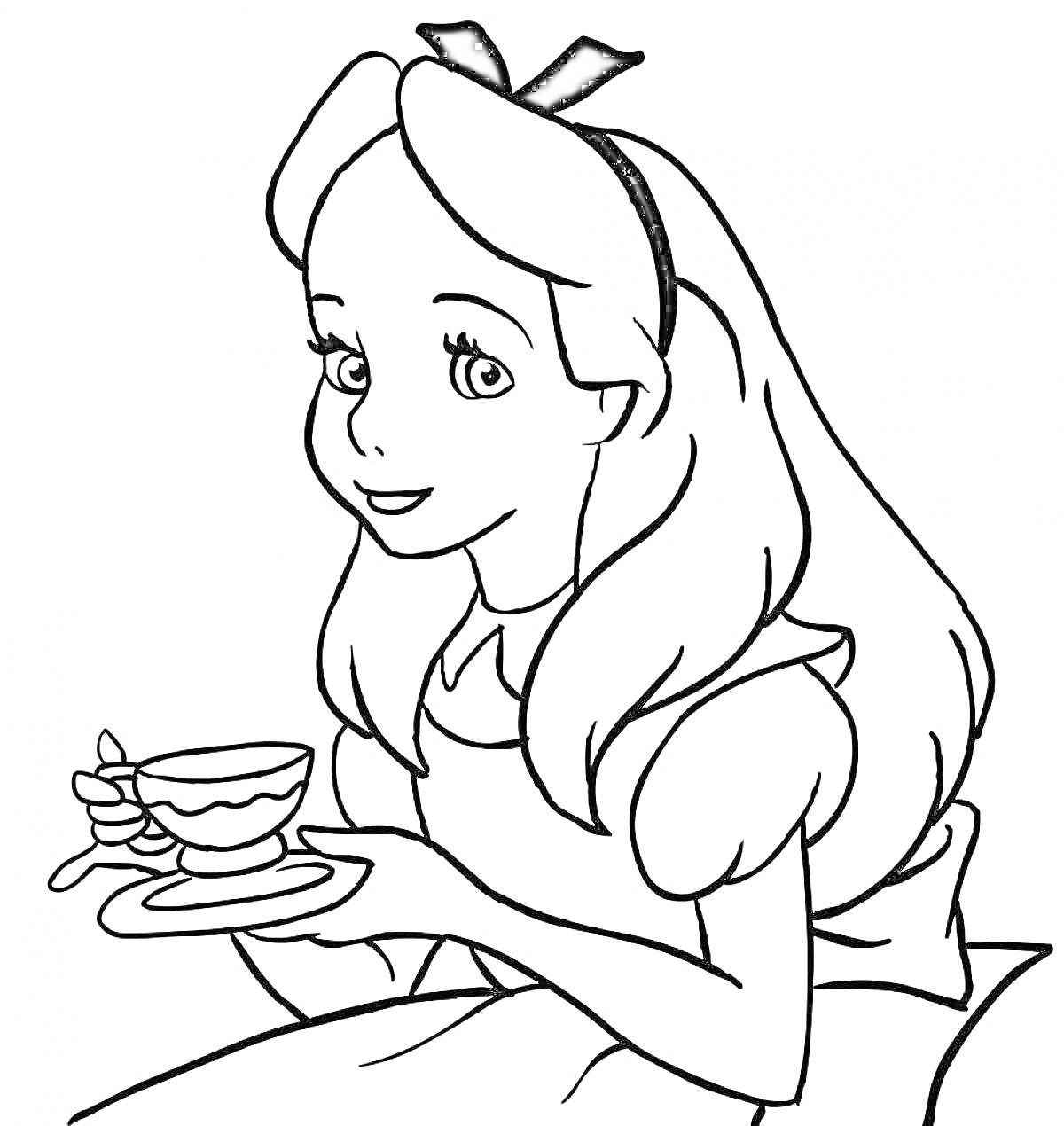 Раскраска Девочка с чашкой чая