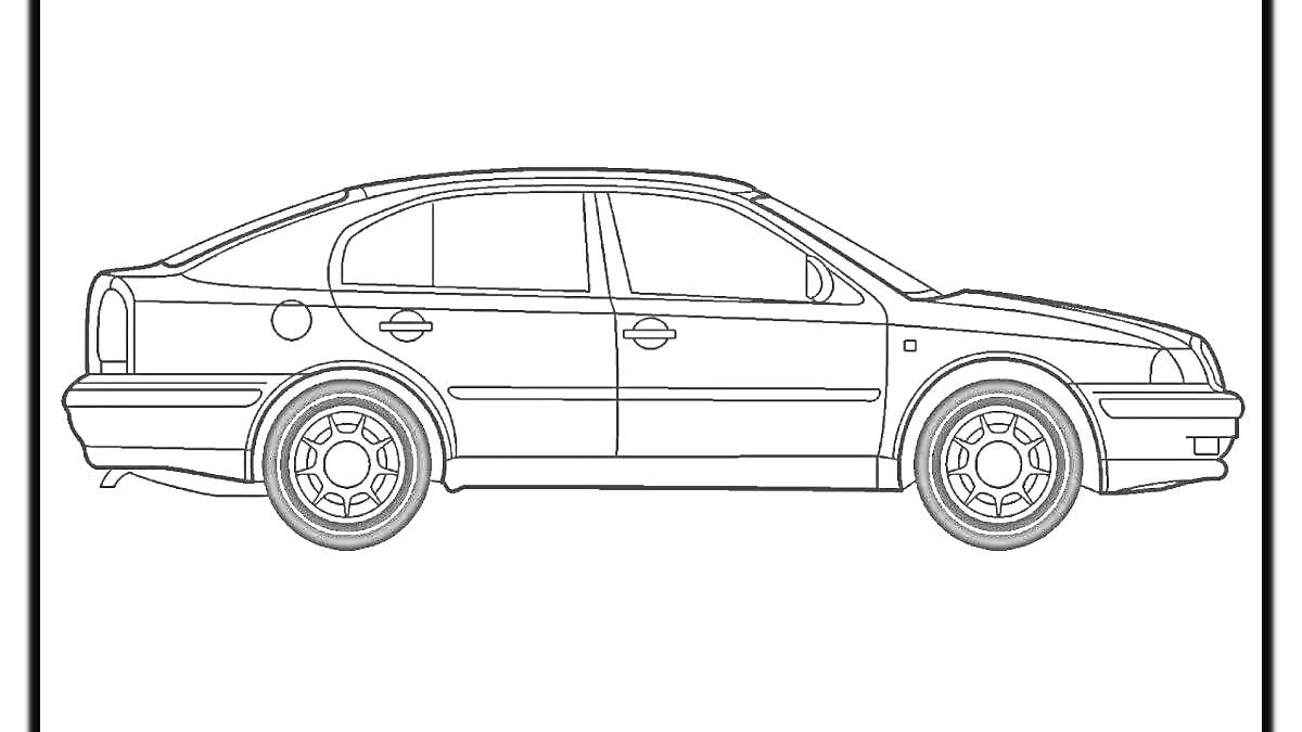 Раскраска Шкода Октавия, боковая проекция, легковой автомобиль, седан