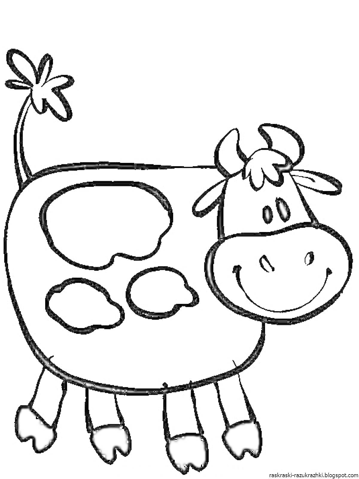 На раскраске изображено: Корова, Животные, Ферма, Домашние животные, Иллюстрация, Для детей