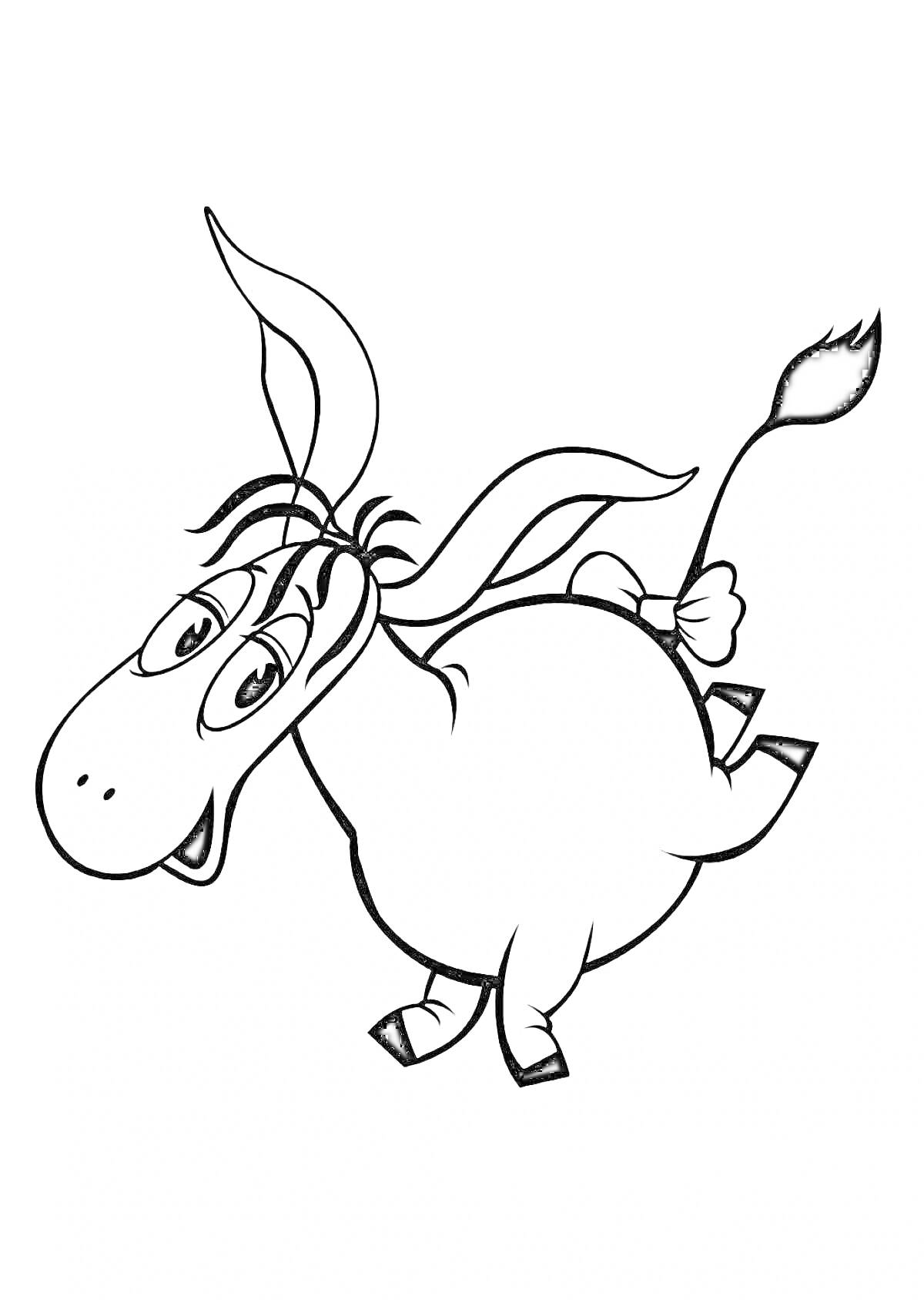 Раскраска Ослик Иа с большими ушами и пушистым хвостом