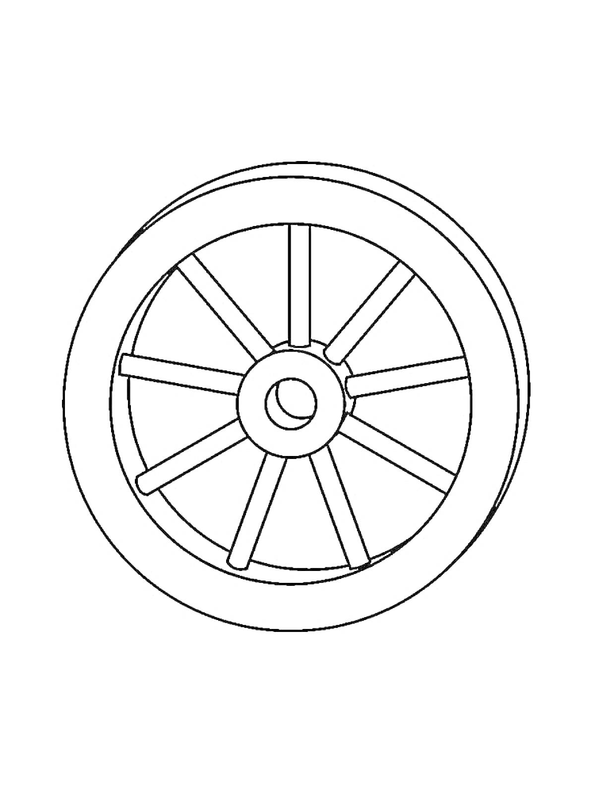 Раскраска Изображение классического колеса с ободом и спицами