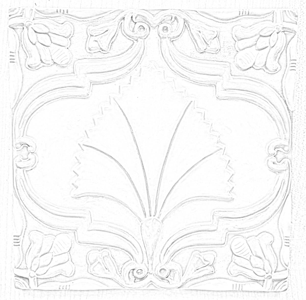Раскраска Керамическая плитка ручной работы с растительным орнаментом