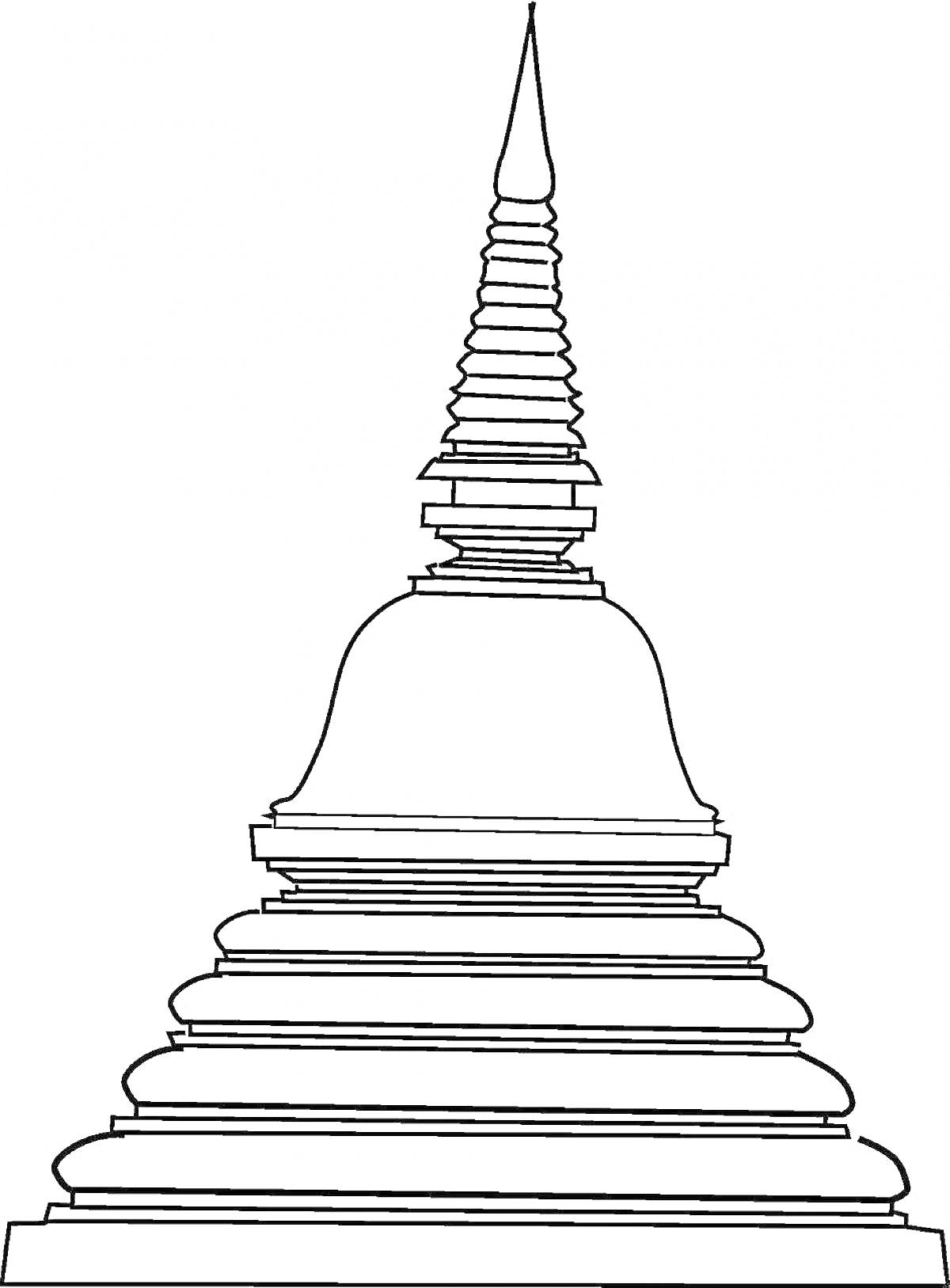 Раскраска Пагода с многоступенчатой башней и большим основанием