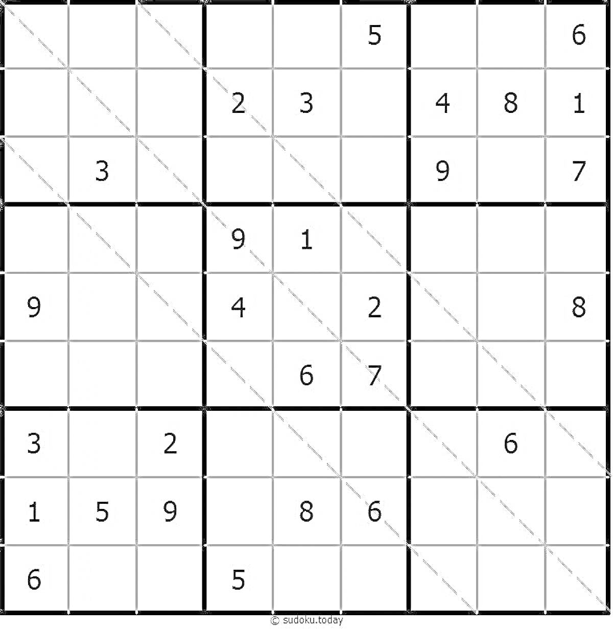 Раскраска Схема судоку с 3x3 блоками и предварительно заполненными числами