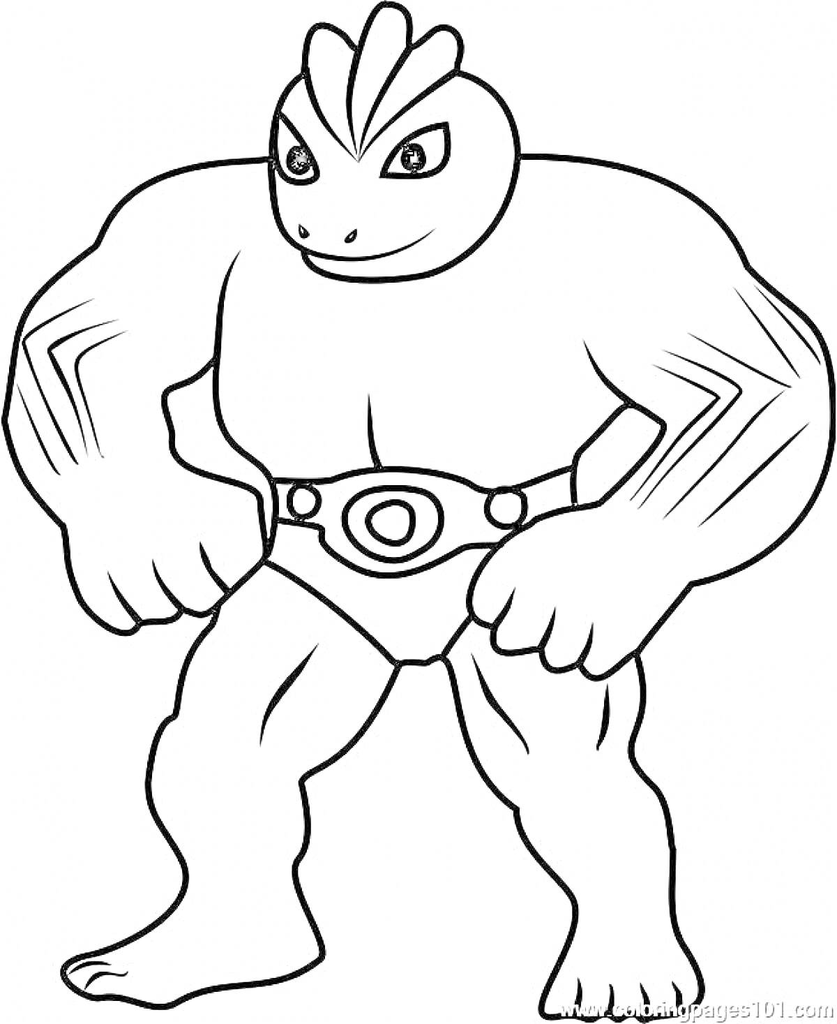 Супергерой Гуджицу с мускулистыми руками и ногами в трусах с поясом