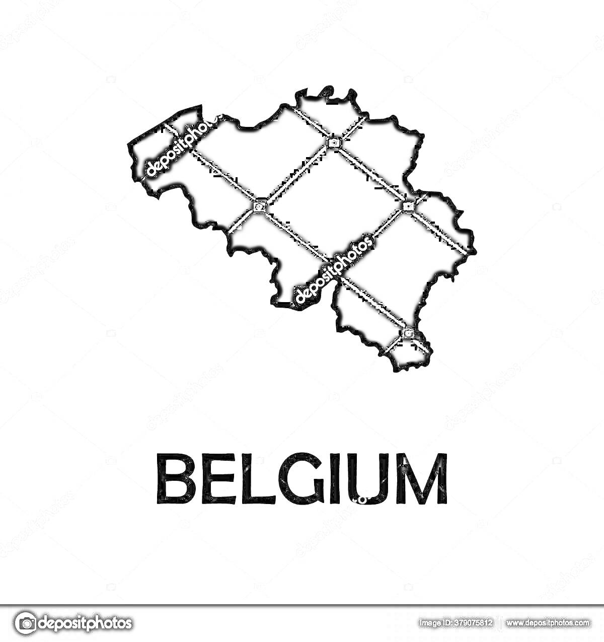 Раскраска Силуэт карты Бельгии с текстом 