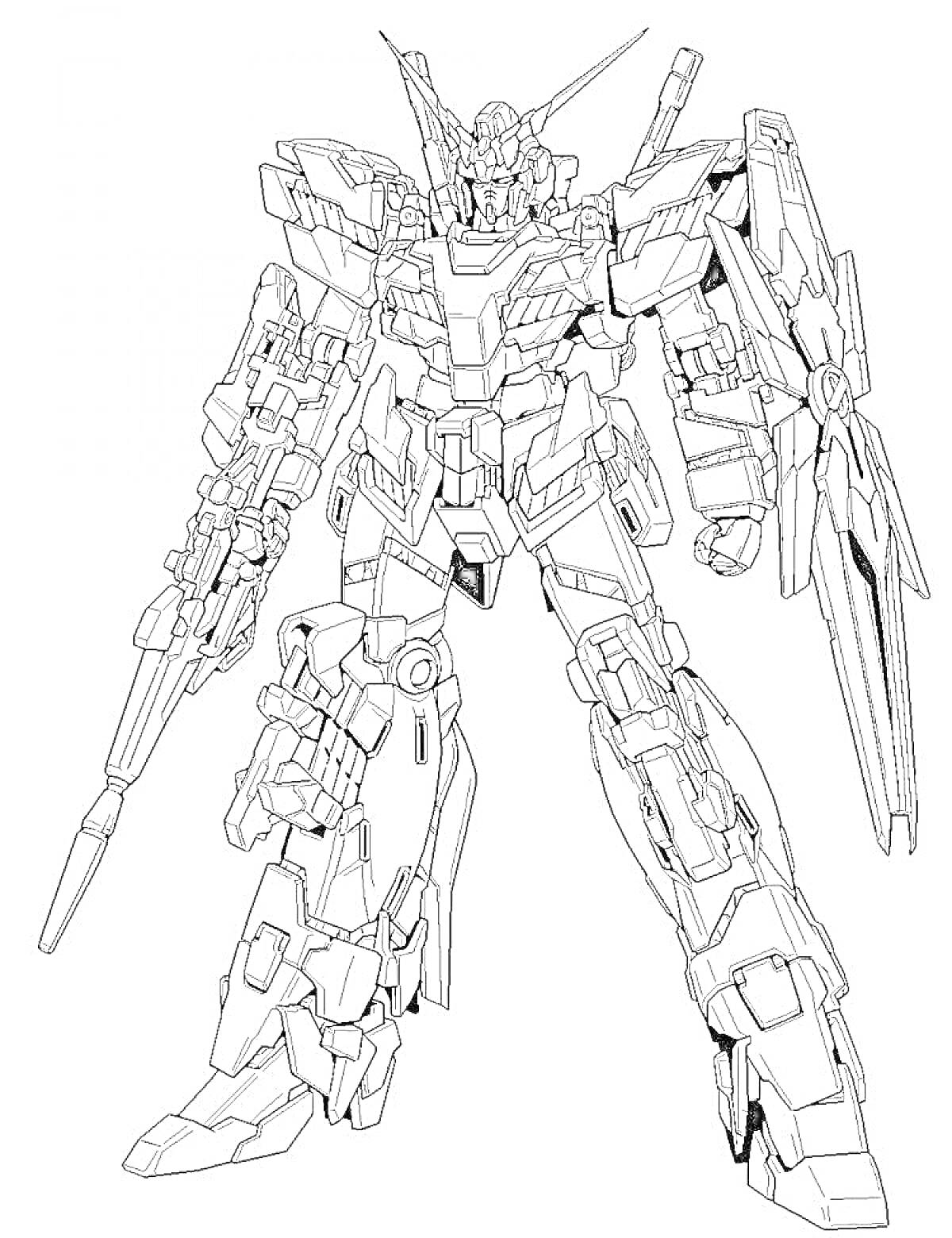 Раскраска Механический робот-гигант с оружием и броней