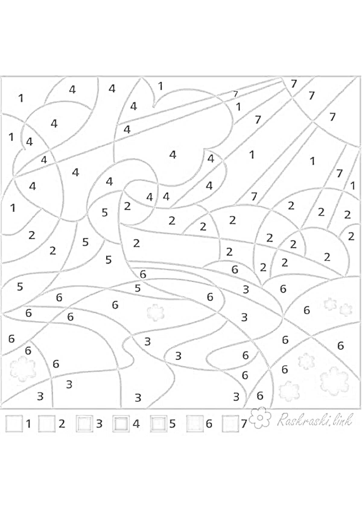 На раскраске изображено: Пейзаж, Природа, Цифры, Холмы, Деревья, Солнце, Облака