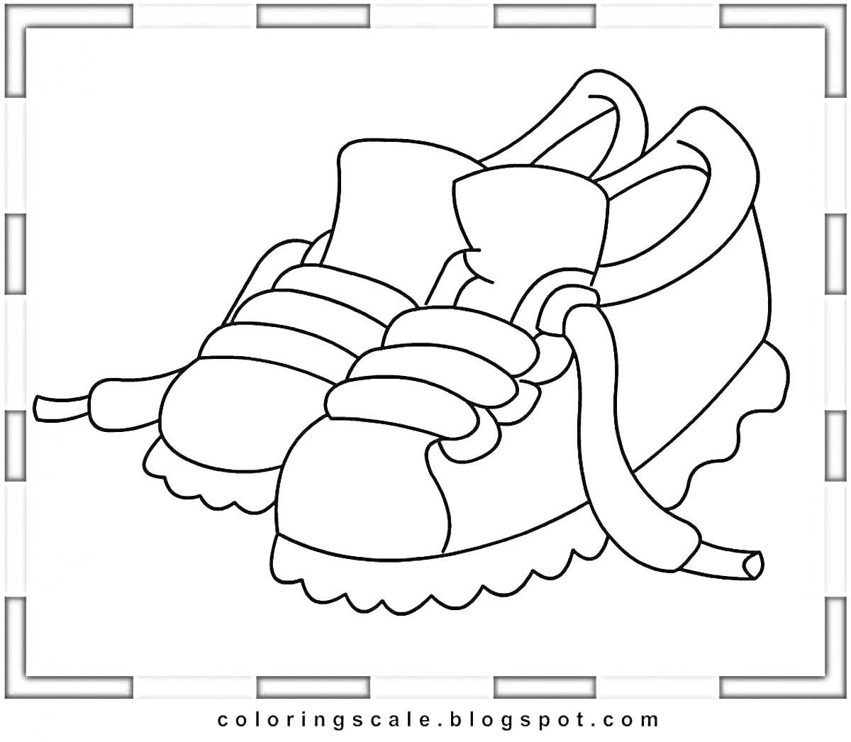 На раскраске изображено: Обувь, Ботинки, Шнурки, 3 года, 4 года, Для детей