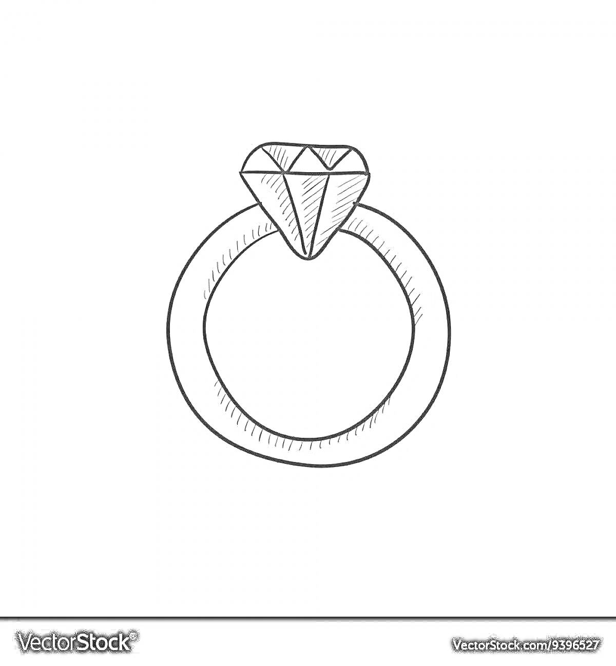 Раскраска Кольцо с бриллиантом, изображение линиями