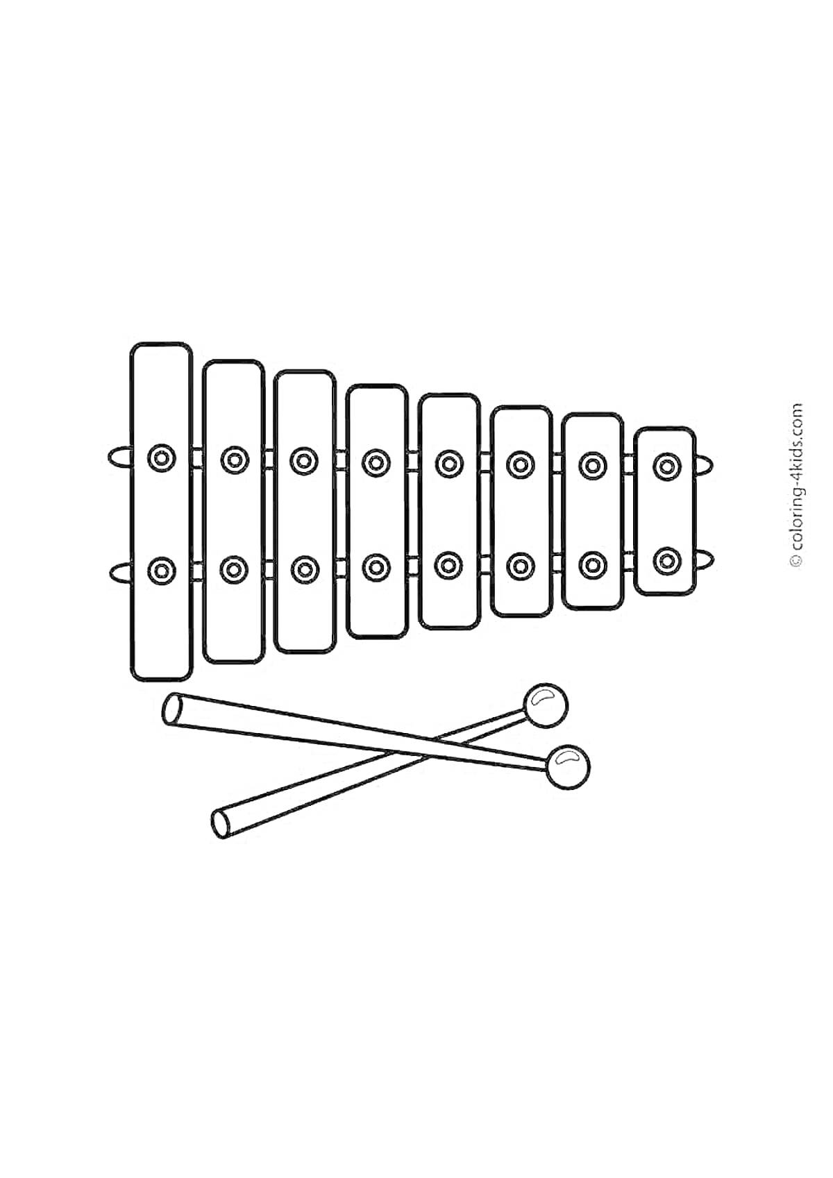 Раскраска Ксилофон с палочками для игры