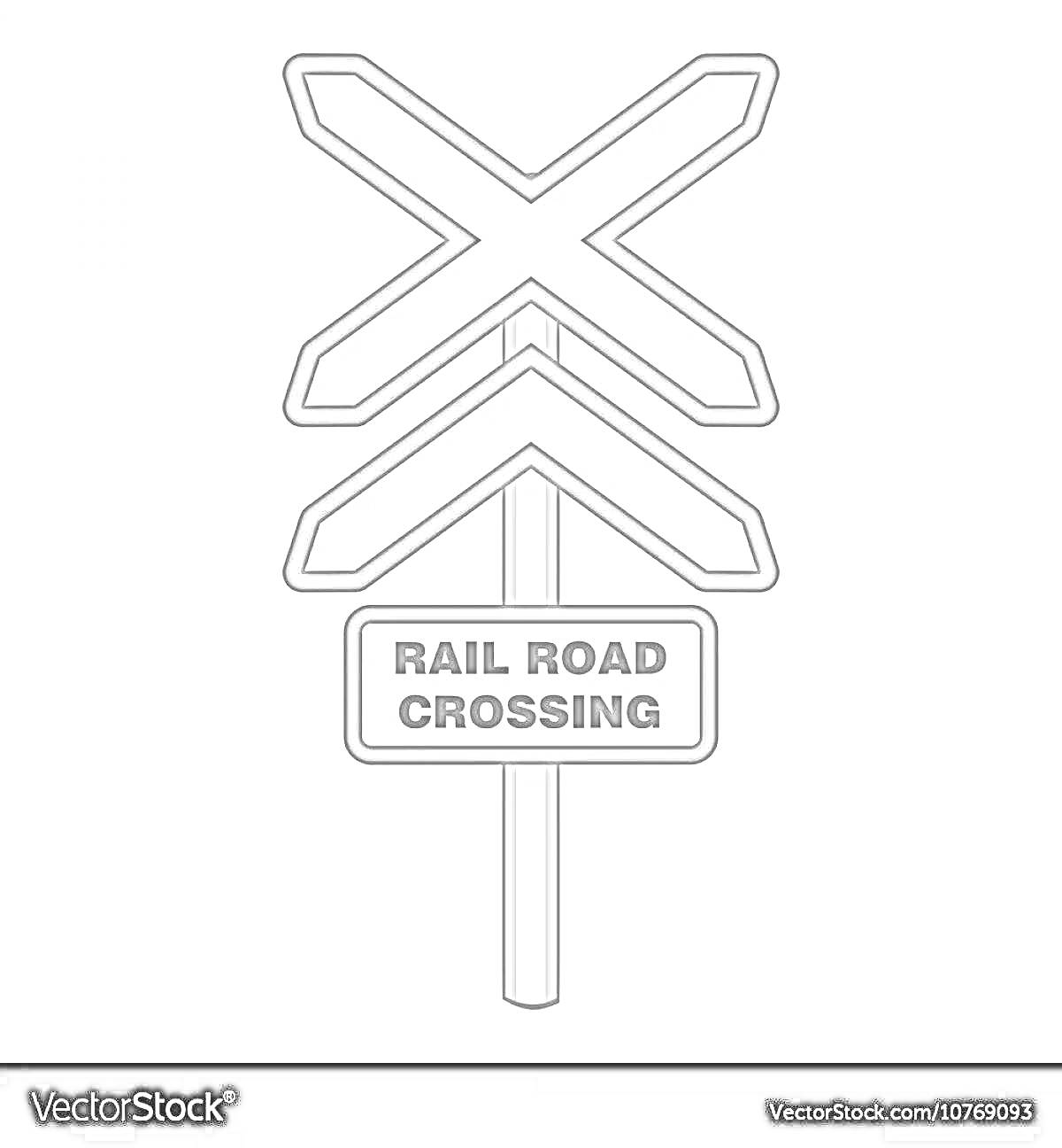 На раскраске изображено: Знак, Железнодорожный переезд, Перекрестие, Табличка, Безопасность, Транспорт, Железная дорога