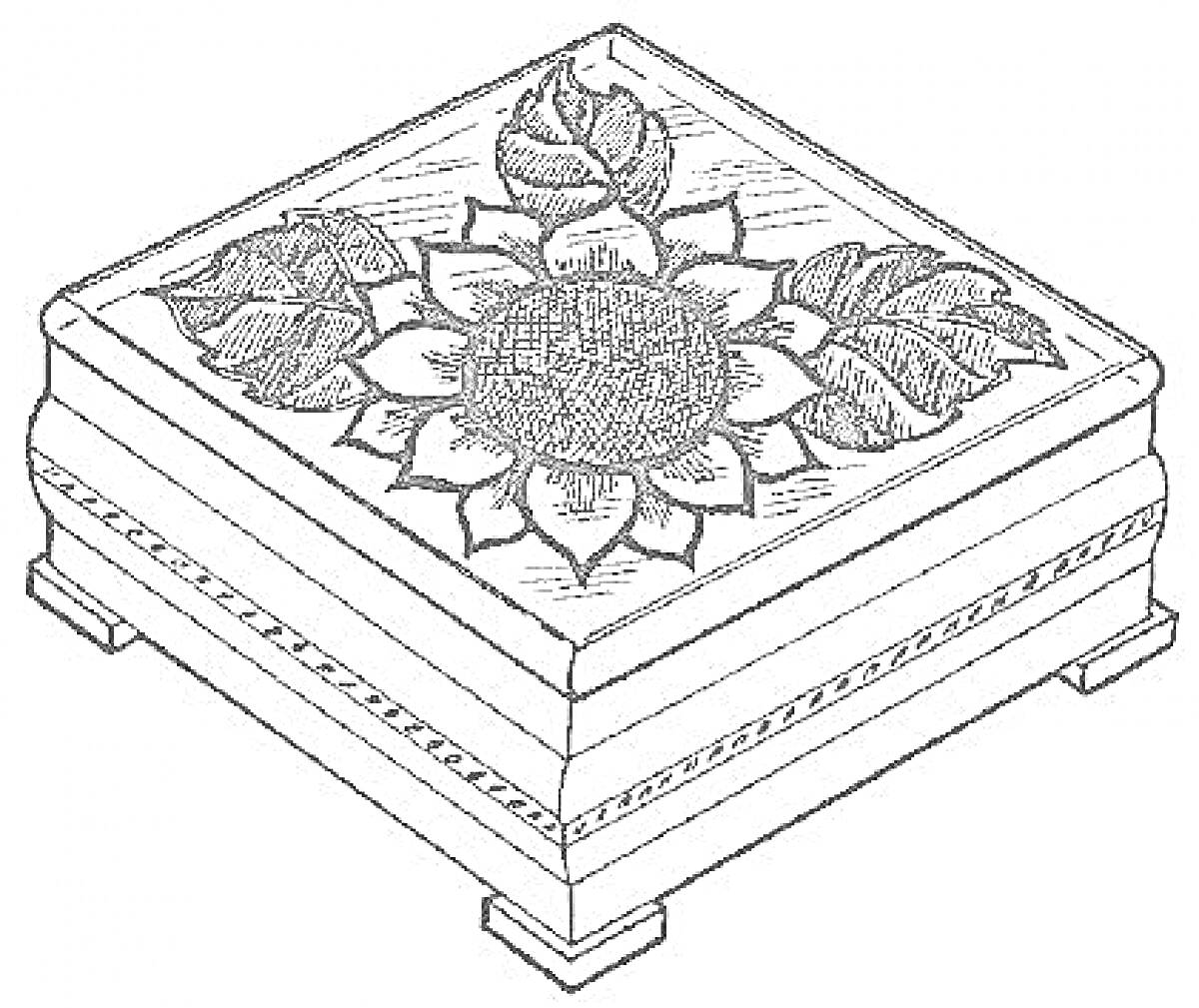 Раскраска Шкатулка с цветочным узором на крышке