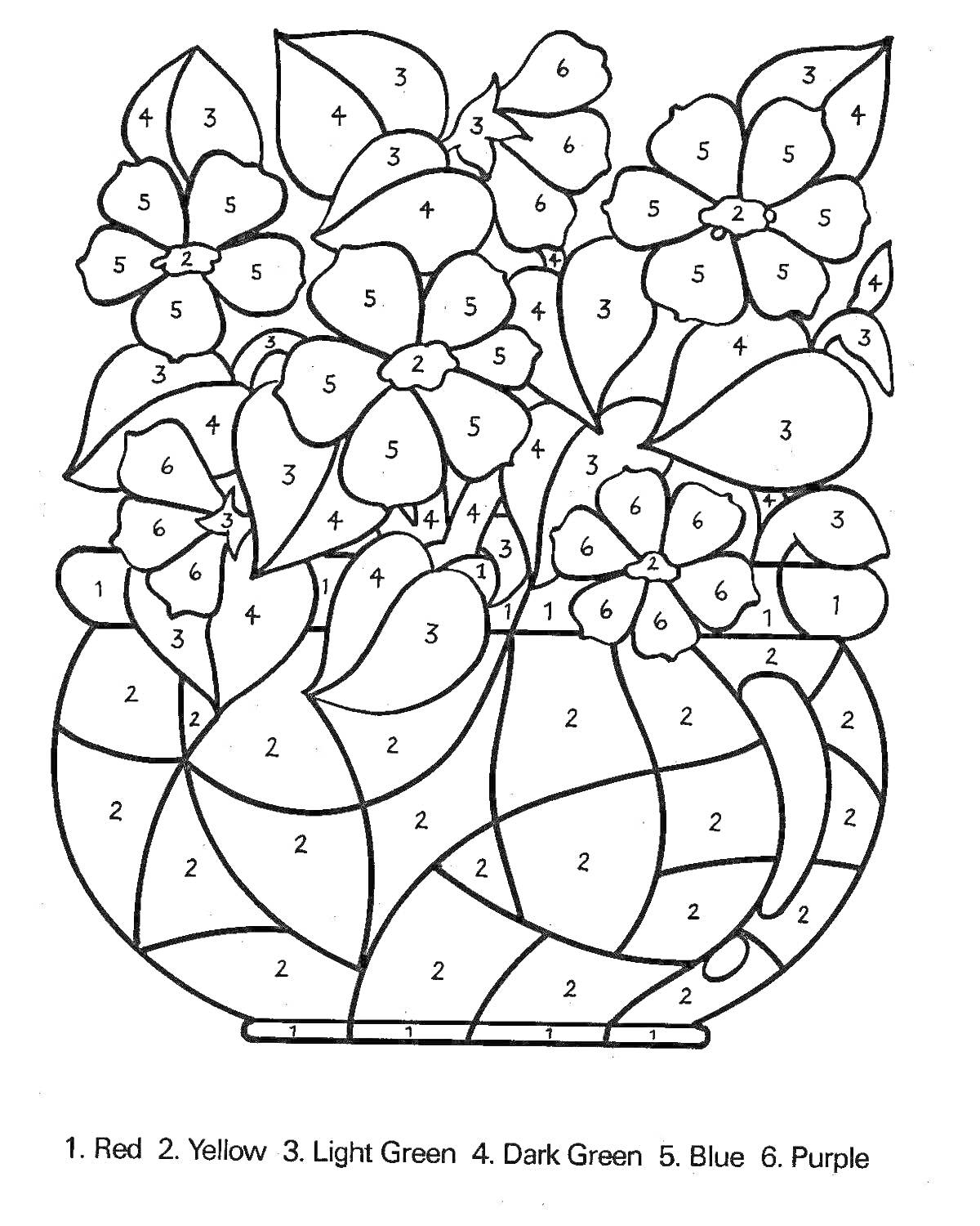 Раскраска Цветок в вазе по номерам