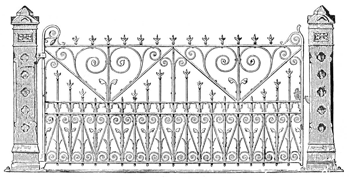 На раскраске изображено: Ворота, Узоры, Декоративные элементы, Столбы