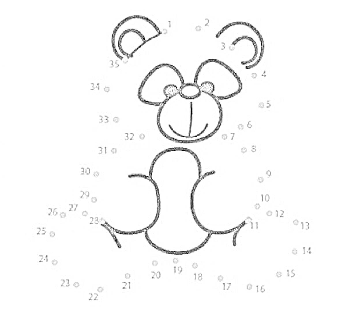 Раскраска Раскраска по точкам - медвежонок