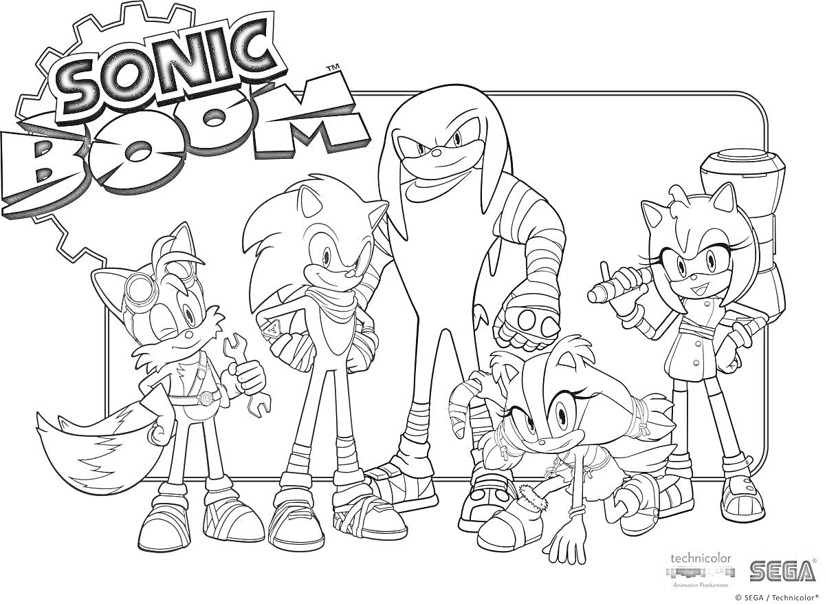 Sonic Boom - Соник и его друзья (Еж Соник, Лис Тейлз с гаечным ключом, Ехидна Наклз, Ёжик Эми с молотом, Барсук Стикс с бумерангом)