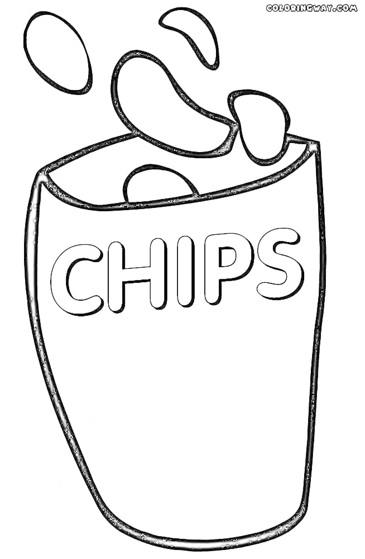 Раскраска Пакетик чипсов с надписью 