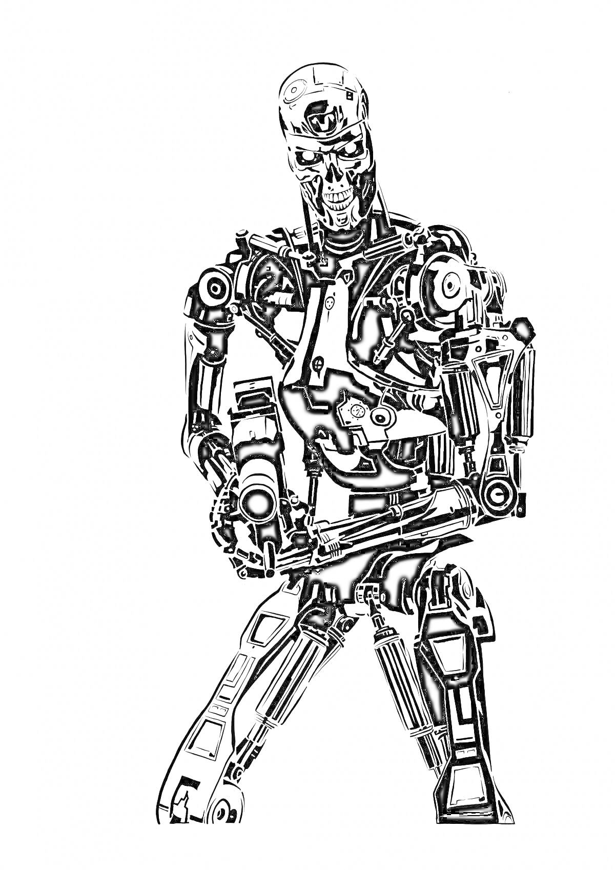 На раскраске изображено: Боевой робот, Оружие, Механика, Киборг, Будущее, Научная фантастика