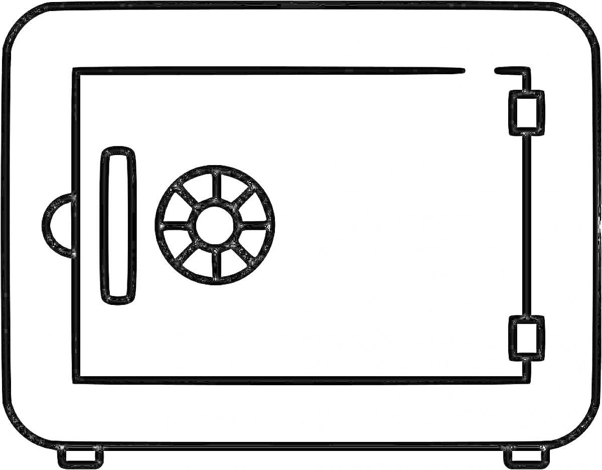 Раскраска Сейф с круглым замком и петлями на дверце