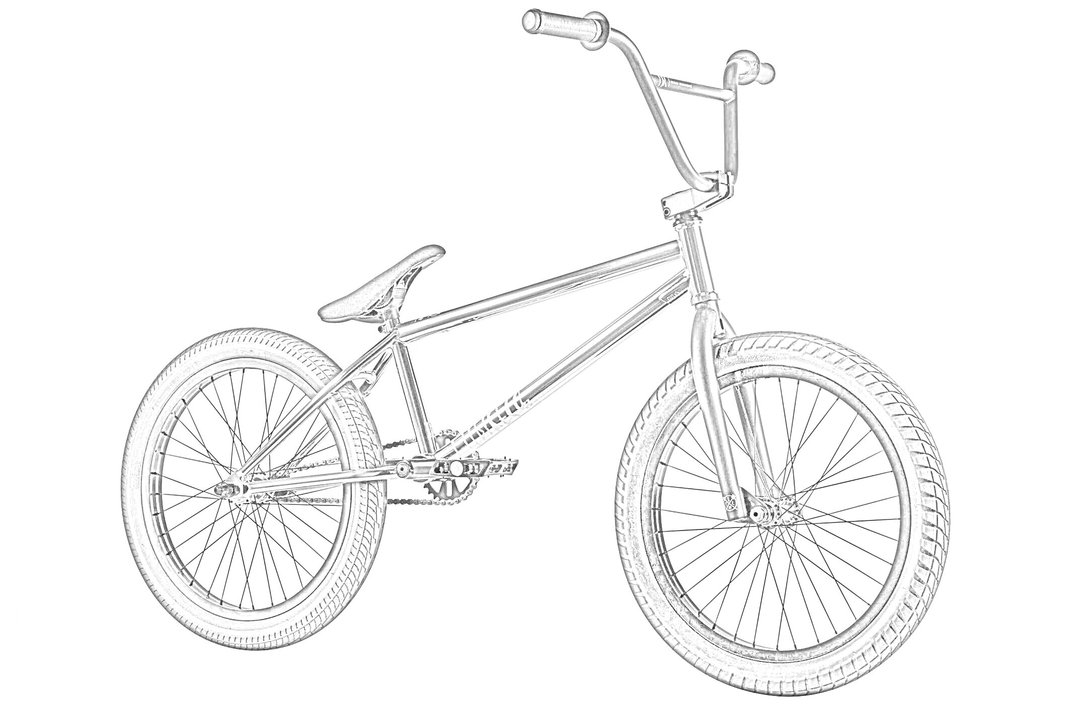 Раскраска ВМХ-байк с рулем, сиденьем, педалями и двумя колесами