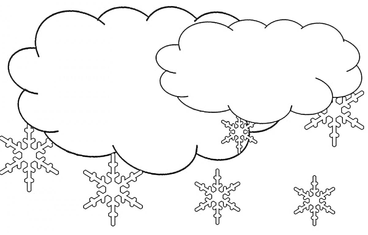 Раскраска Облака с падающими снежинками