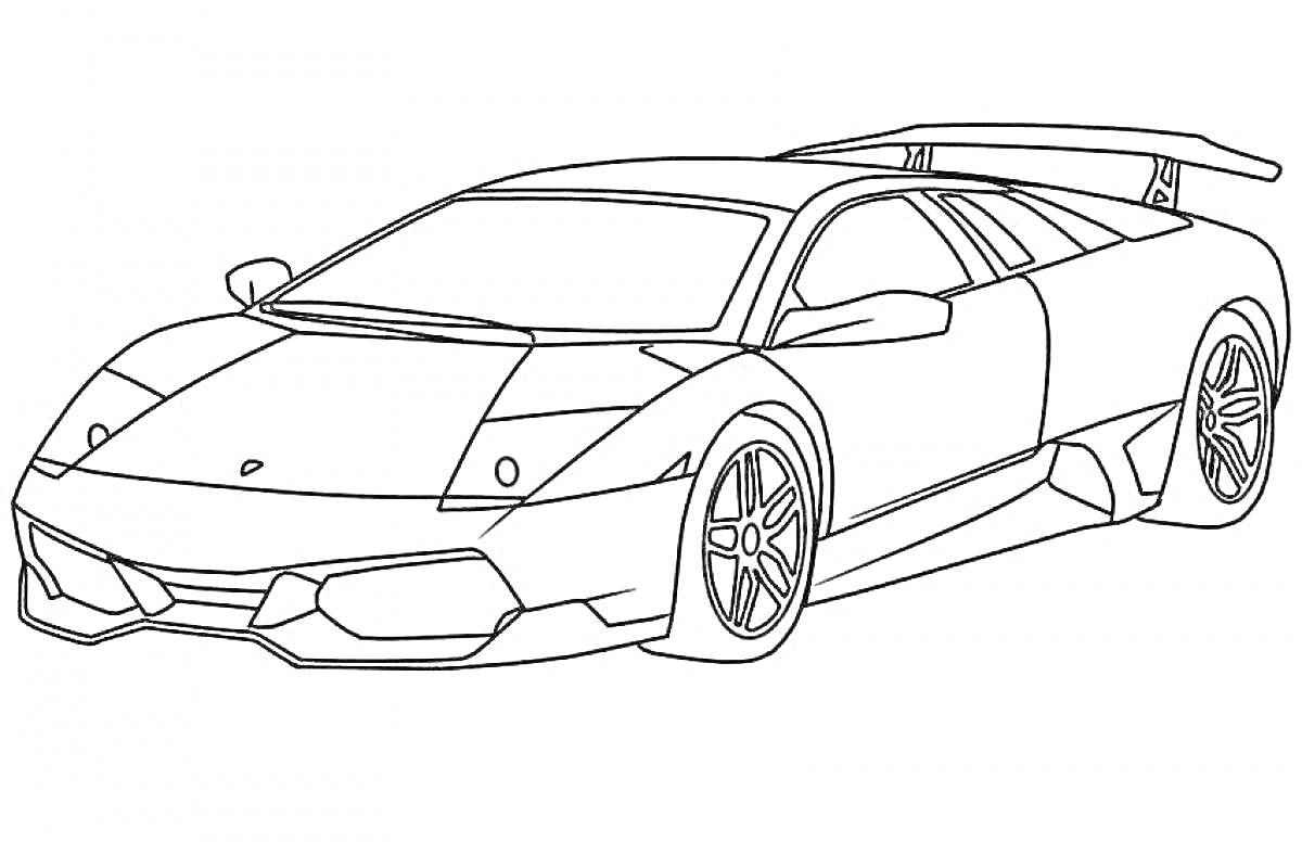 На раскраске изображено: Ламборгини, Спортивная машина, Антикрыло, Авто