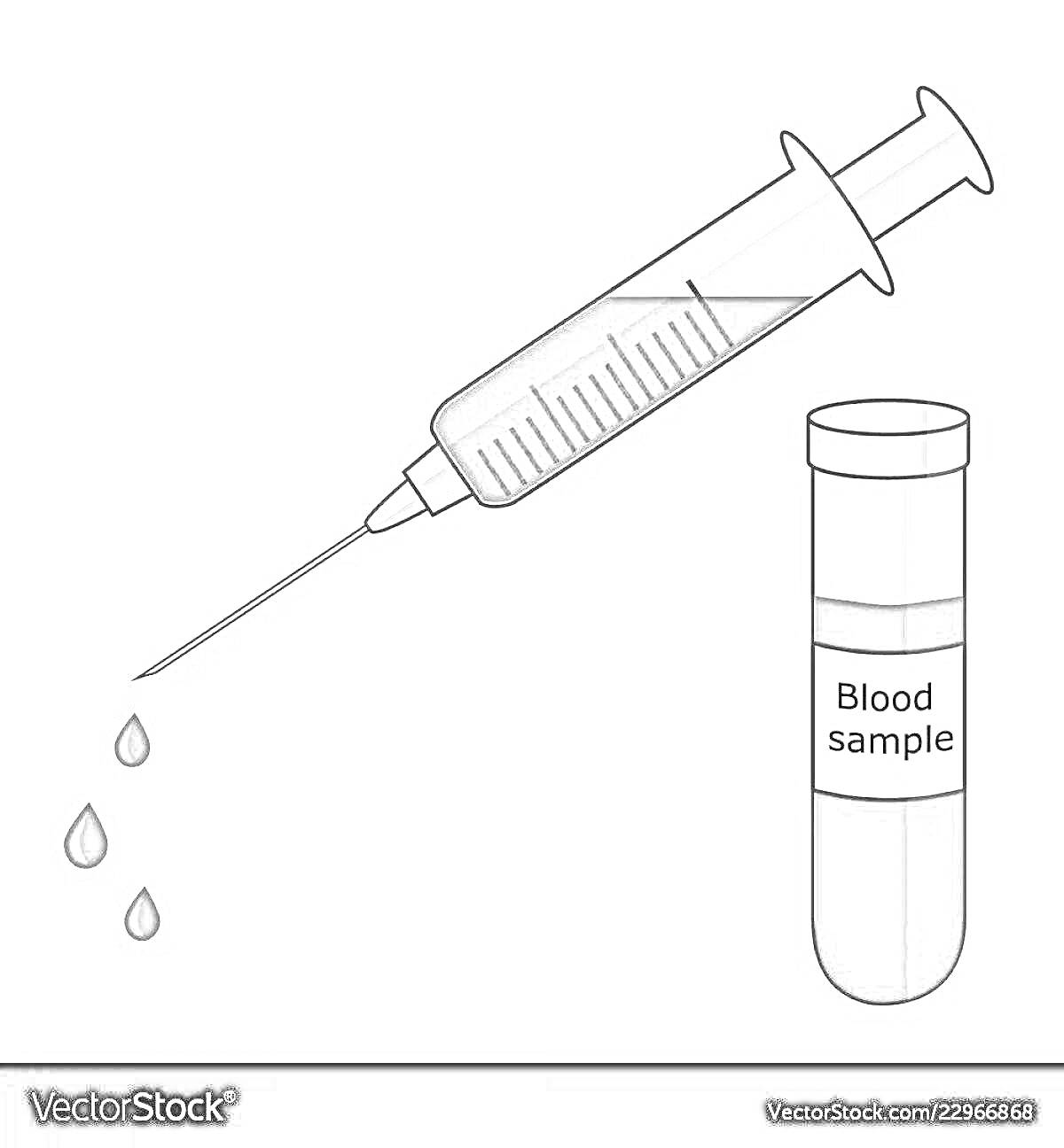 Раскраска Шприц с кровью и пробирка для анализа крови
