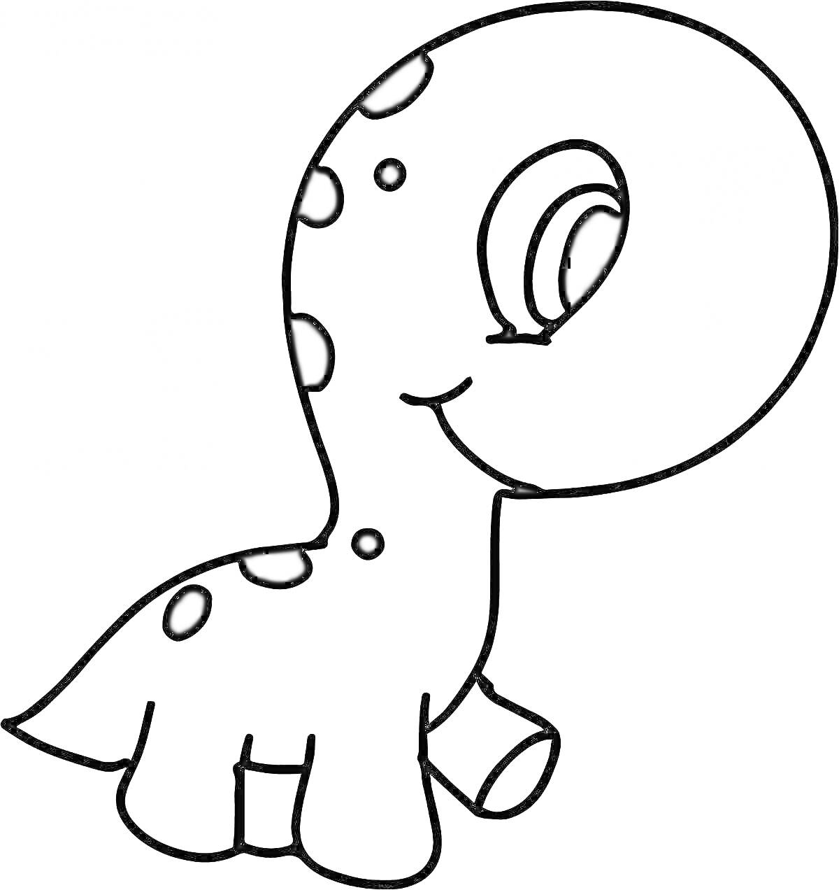 Раскраска Милый динозаврик с большими глазами и пятнышками на теле