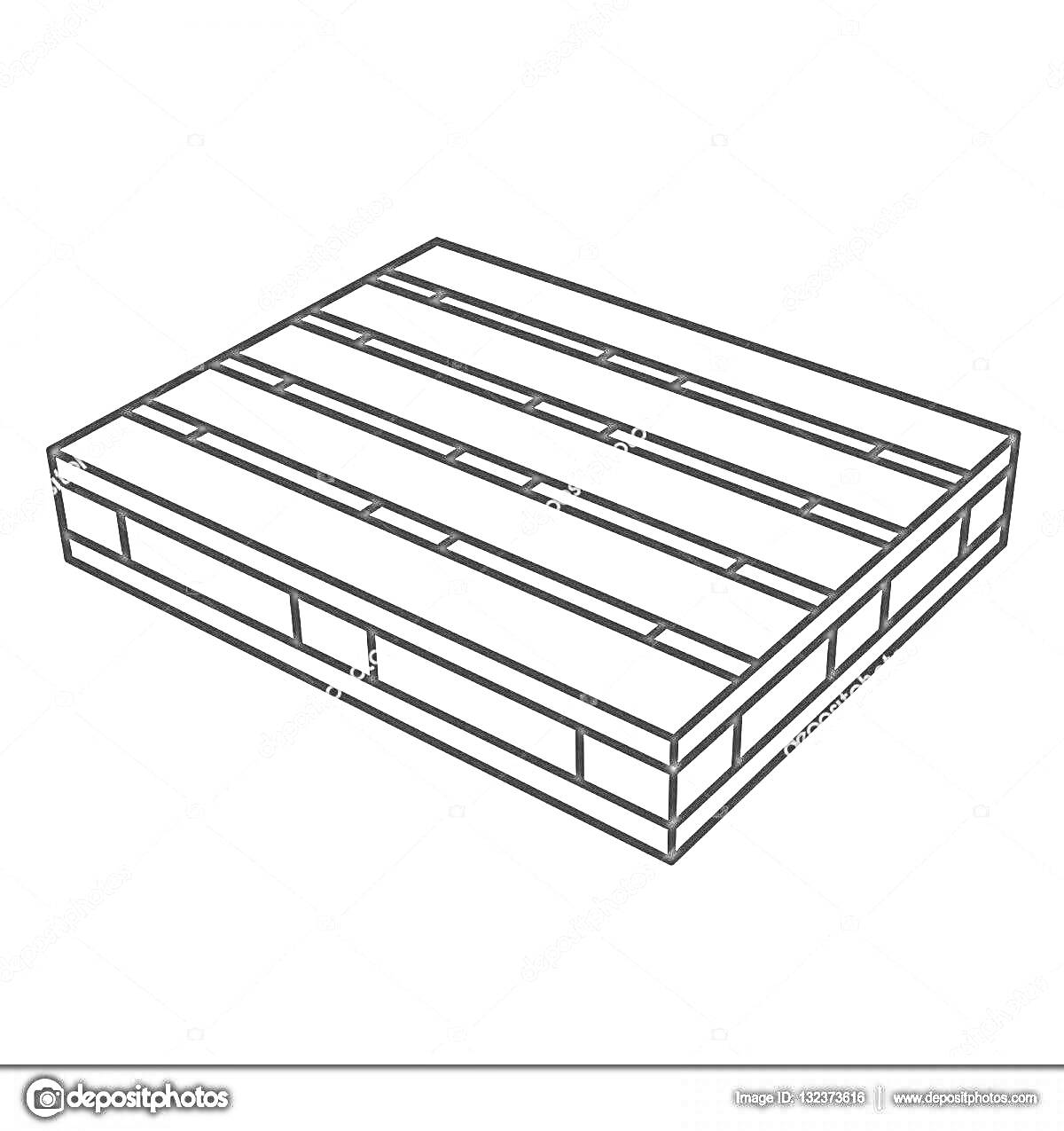 Деревянный поддон с характерной прямоугольной формой и горизонтальными планками