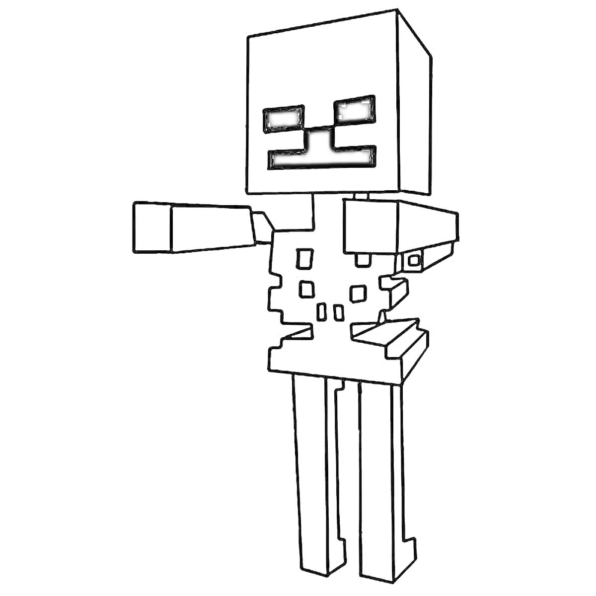 Раскраска Эндермен в стиле Minecraft со скелетной структурой