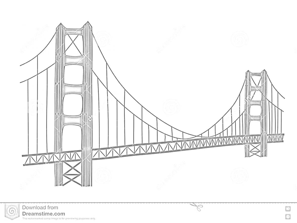 Раскраска Раскраска моста Золотые Ворота с тросами и опорами