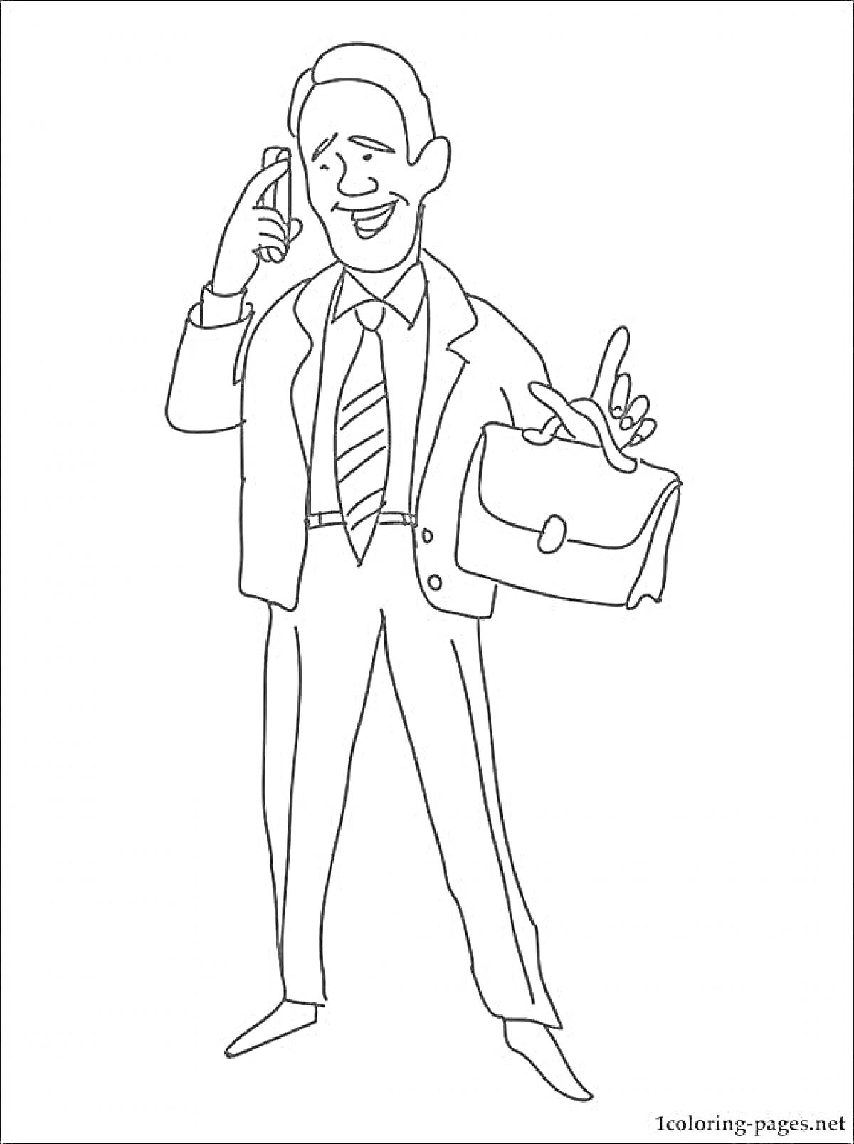 Раскраска Мужчина в костюме с портфелем и телефоном