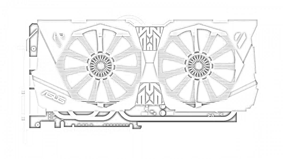 Видеокарта с двумя вентиляторами и логотипом ASUS.