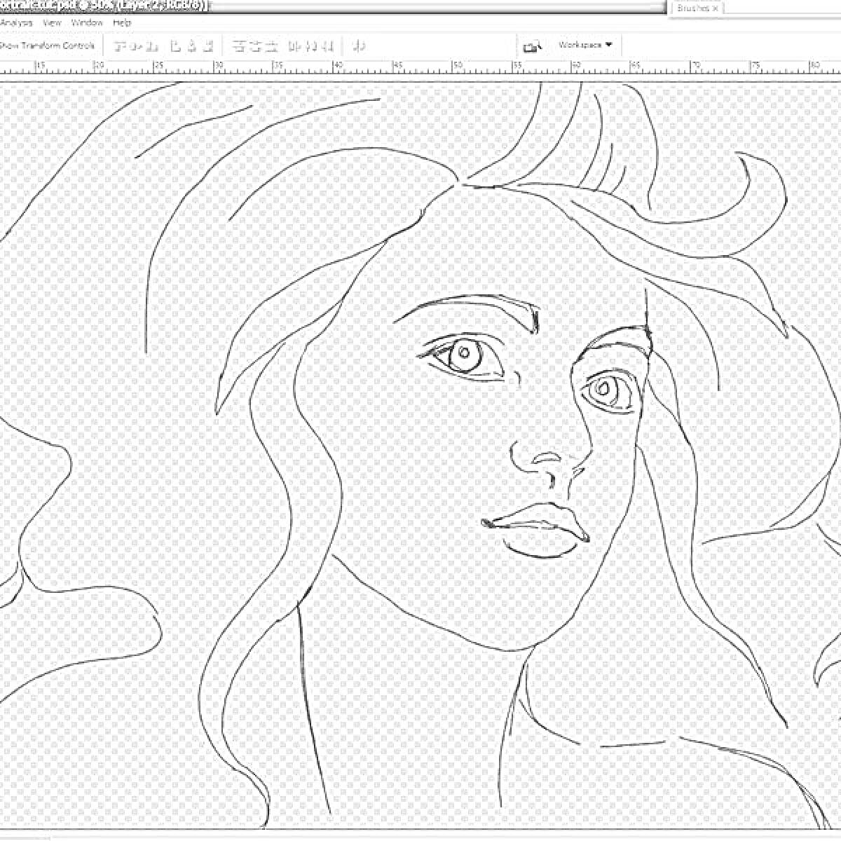 Раскраска Портрет девушки с развевающимися волосами