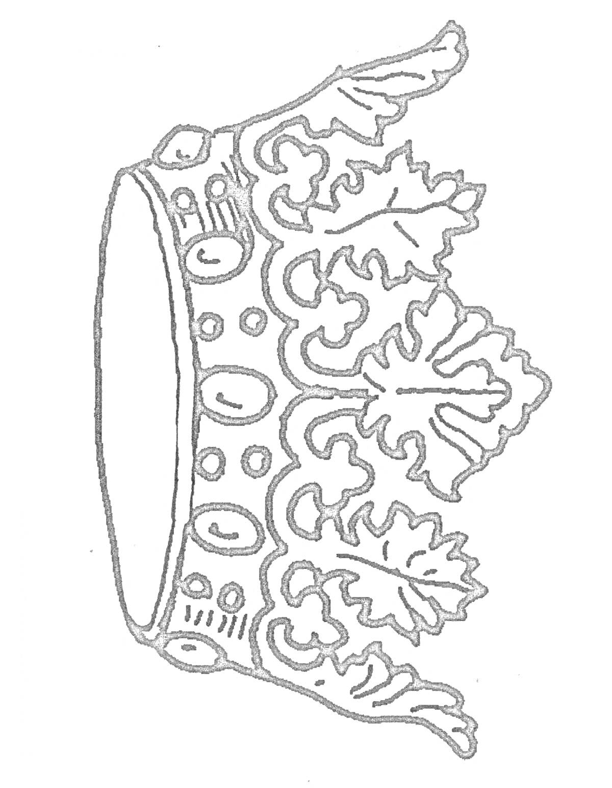 Раскраска Корона с узорами и листьями
