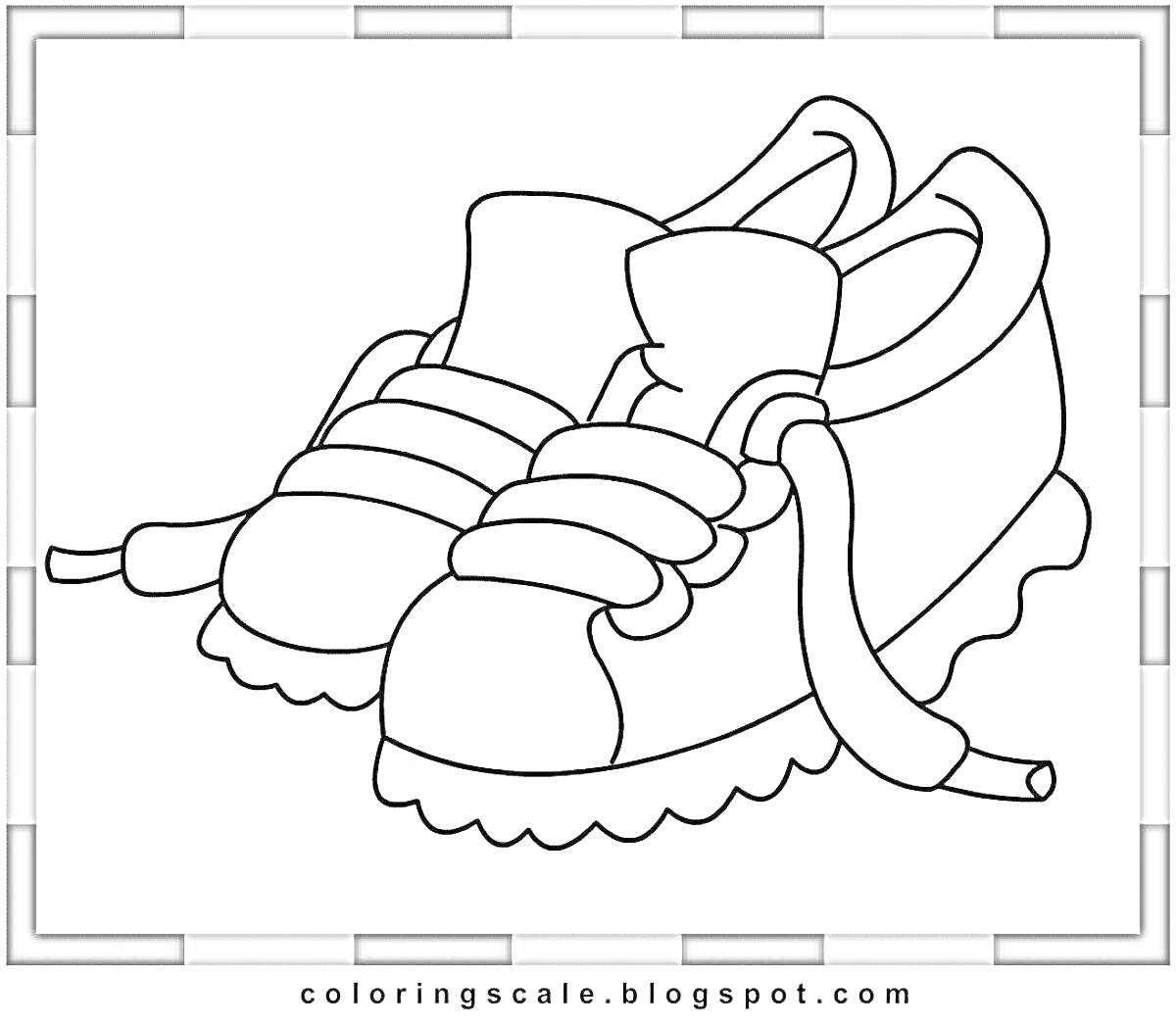На раскраске изображено: Кроссовки, Обувь, Шнурки, 3-4 года, Спортивная обувь, Для детей