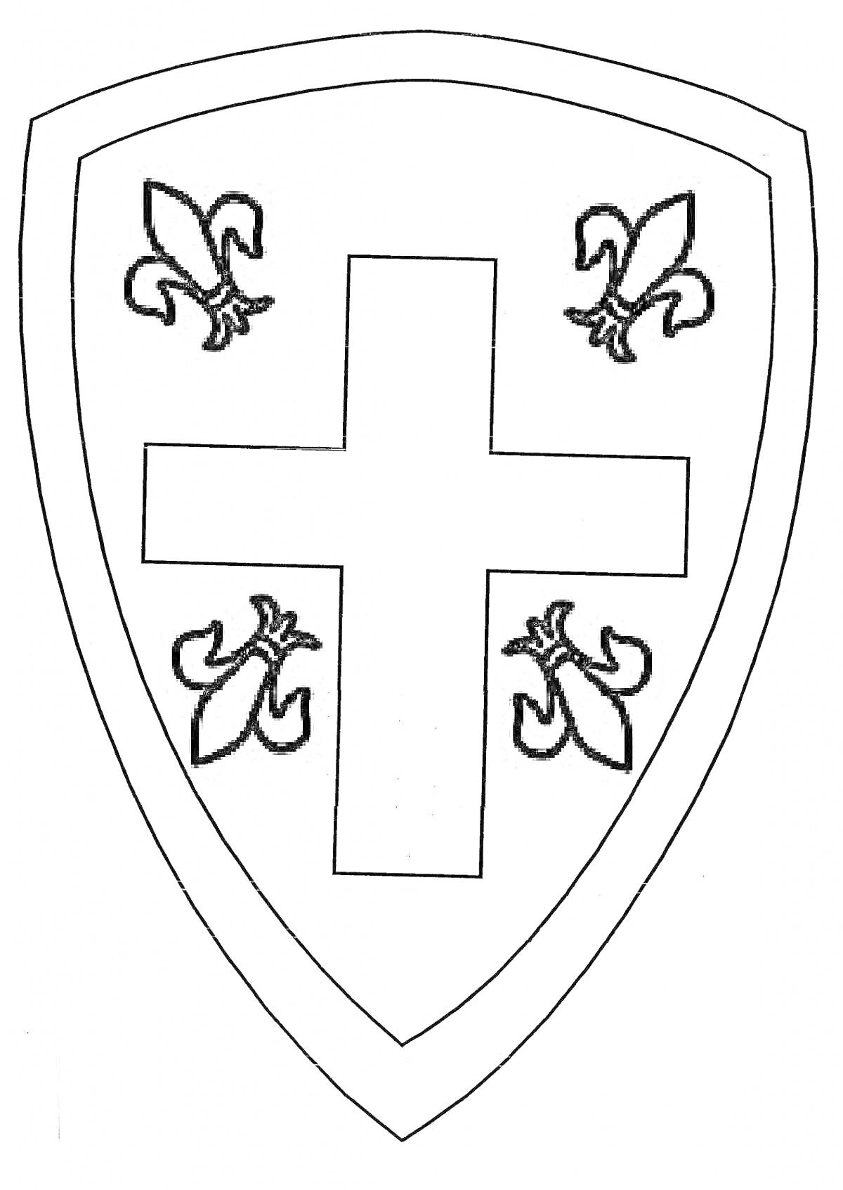 На раскраске изображено: Щит, Крест, Лилии, Средневековье
