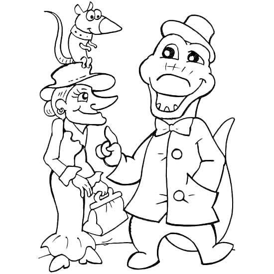 Крокодил Гена и Шапокляк с крысой на шляпе