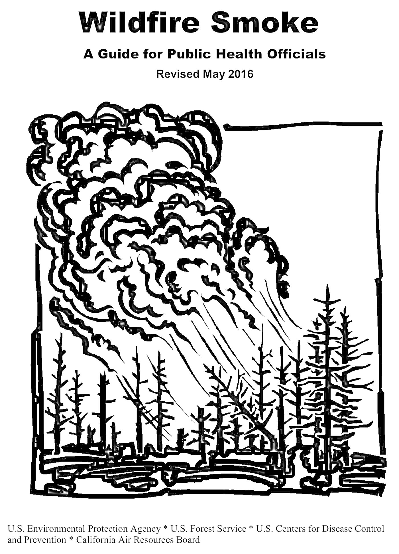 Раскраска Лесной пожар и дым, горящие деревья, руководство для сотрудников службы здравоохранения