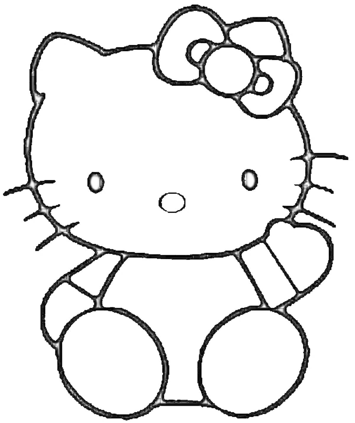 Раскраска Котёнок с бантиком на голове, сидящий
