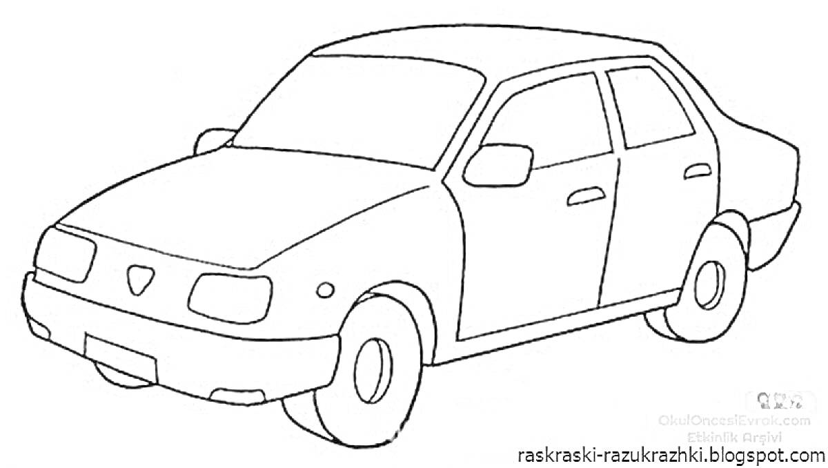 Раскраска Легковой автомобиль с фарами, дверями и колесами