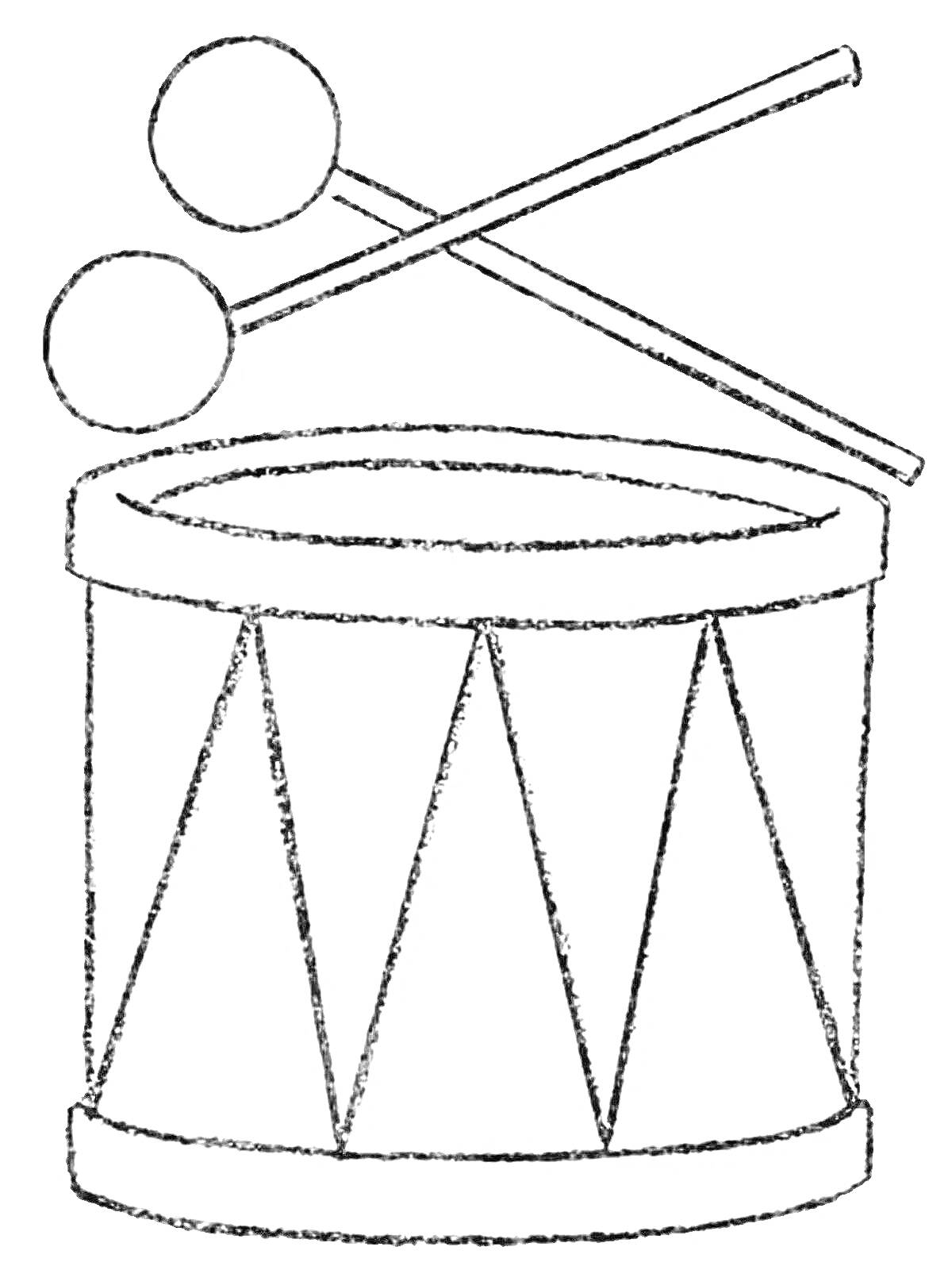 Раскраска Барабан с барабанными палочками для детей