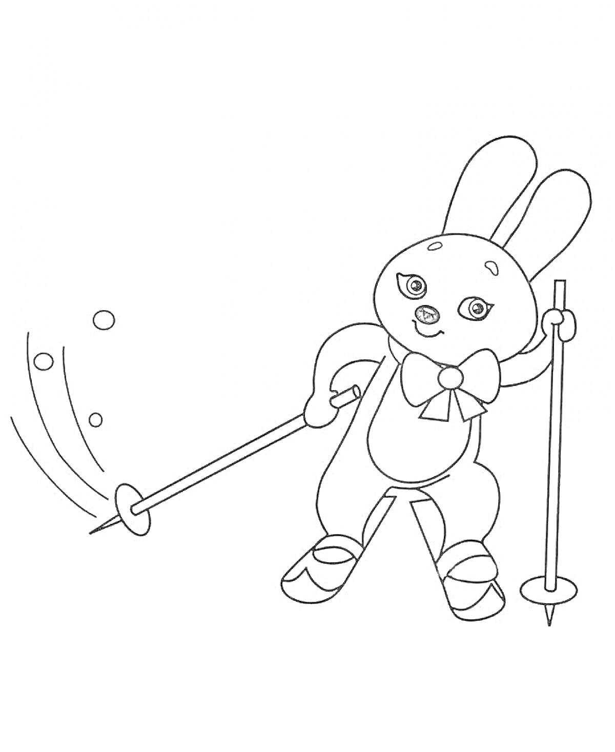 Заяц-лыжник на Олимпийских играх, держащий лыжные палки и катающийся на лыжах